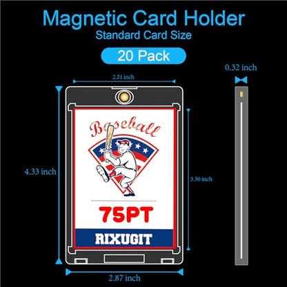 20 Pack 75pt One Touch Magnetic Card Holders for Trading Cards | UV Protection Hard Plastic Magnet Card Case For Standard Collectible Trading Cards, Storage & Display - size: 20ct 75PT Card Holder