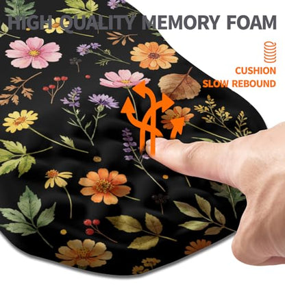 Ergonomic Slope Mouse Pad Wrist Support, Wrist Rest Mousepad for Carpal Tunnel Pain Relief with Massage Bulge and Slow Rebound Memory Foam (12x8 inch, Flowers and Leaves) - color: AM042-Flowers and leaves