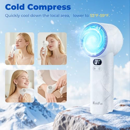 HandFan 5200mAh Portable Handheld Turbo Fan, 13000RPM Powerful Cooling Ice Fan, Mini Hand Fan Rechargeable, 100 Speeds Adjustable, Digital Display, Pocket Fans for Travel Beach Outdoors(White) - color: White
