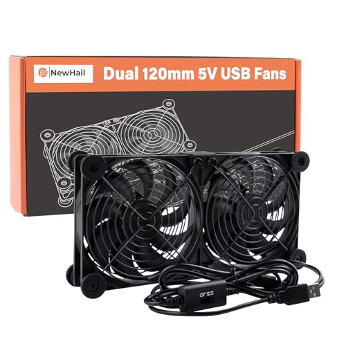 Quiet Dual 120mm Router Fan Cooler with L/M/H 3-Degree Speed Controller, DC 5V USB Powered Cooling Case Fan for Router Modem Receiver DVR PlayStation TV Box - size: Dual 120mm