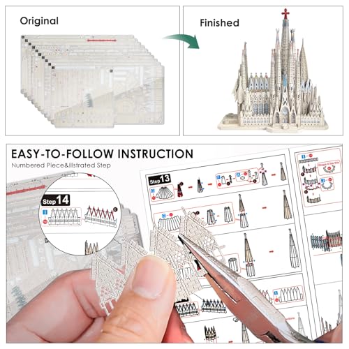 Piececool 3D Metal Puzzles for Adults and Teens, La Sagrada Família Metal Model Kit, Hobby DIY Crafts for Adult Challenge Spanish Cathedral Brain Teaser Architecture Building Kit, 450 Pcs - color: La Sagrada Família
