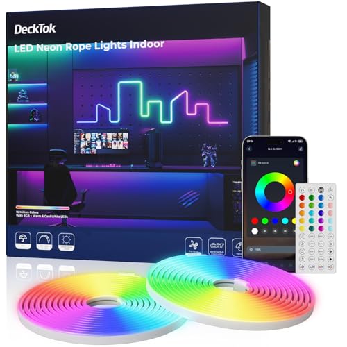 DeckTok Led Neon Lights Strip - 50FT Flexible Led Control with App/Remote Rope Lights Multiple Modes RGB IP65 Waterproof Outdoor Neon Music Sync Gaming Strip for Bedroom Wall Decor - size: 50FT
