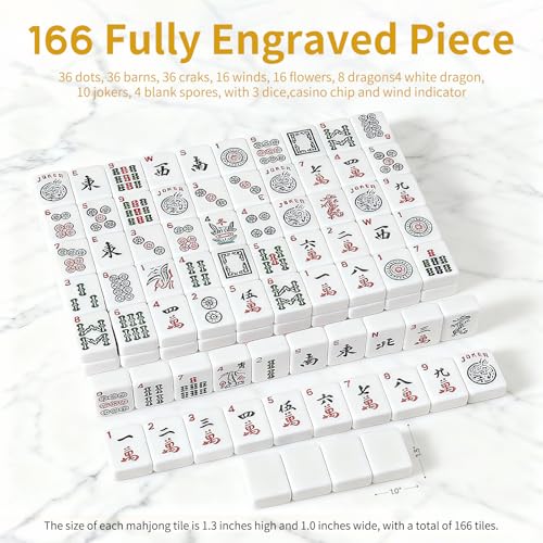 Ploomi American Mahjong Tiles Set, 166 White Tiles, 4 Color Racks & Pushers, Complete Western Mahjong Set with Blue Carrying Bag for Beginners & Experts - color: Black