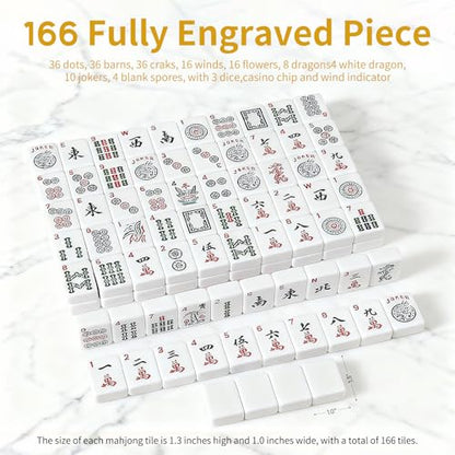 Ploomi American Mahjong Tiles Set, 166 White Tiles, 4 Color Racks & Pushers, Complete Western Mahjong Set with Blue Carrying Bag for Beginners & Experts - color: Black