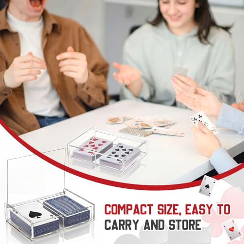 Yinkin 2 Pcs Acrylic Double Playing Card Deck Case Transparent Storage Playing Card Holder for Poker Bridge Game Cards