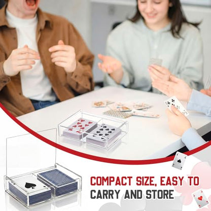 Yinkin 2 Pcs Acrylic Double Playing Card Deck Case Transparent Storage Playing Card Holder for Poker Bridge Game Cards