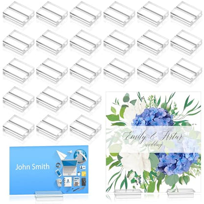 Yalikop Acrylic Place Card Holders 1.2 Inch Name Card Holder Stands Clear Table Number Stands Wedding Sign Holders Display Stand for Table Wedding Photos Office Menu Meeting(25 Pieces)
