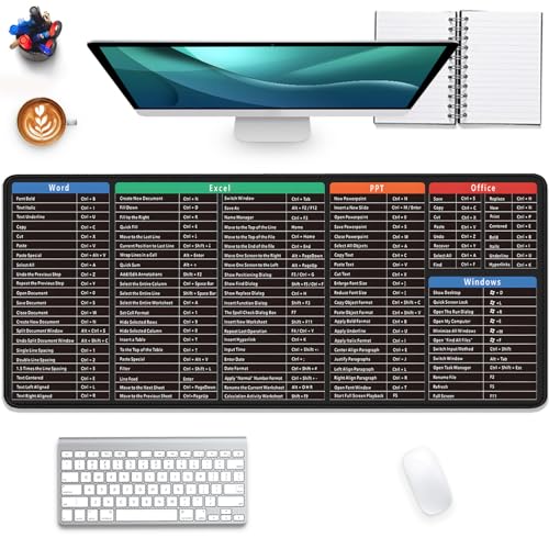 Large Extended Gaming Mouse Pad with Word Excel Office Software Excel Shortcuts PPT Windows,Stitched Edges Non-Slip Waterproof Rubber Base Mouse Pad for Office Desk Pad(27.5X11.8 in) - color: Word+excel+ppt