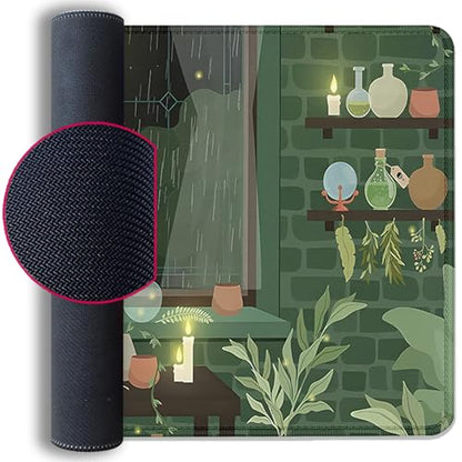 Black Cat Mouse Pad Green Plants Desk Mat Pad Anime Large Gaming Cartoon Cute Mouse Pad,Stitched Edges Non-Slip Waterproof Rubber Base Mous Mat for Office Home Work Gaming(27.5X11.8 in) - color: Candlelight Windowsill-cat