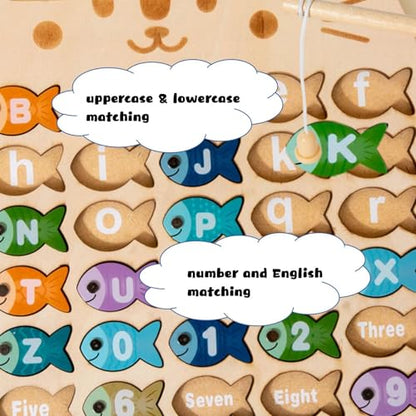Magnetic Alphabet Numbers Fishing Game, Wooden ABC Letter Numbers Uppercase Lowercase Matching Puzzle Fine Motor Montessori Educational Toy for Preschool 3 4 5 Year Old Toddlers - style: alphabet & number fishing