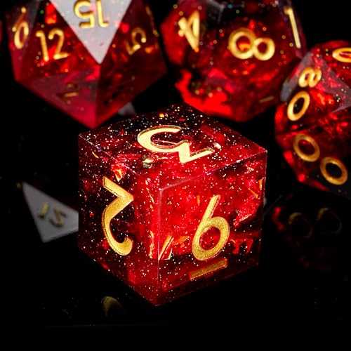 FugaCity Dice Set,Handmade Sharp Edge 7 Piece Resin Dice-Dungeon&Dragons Polyhedral Dice Set, D&D Dice Set with Gift Dice Case for RPG MTG Table Games - color: A- Fire & Black