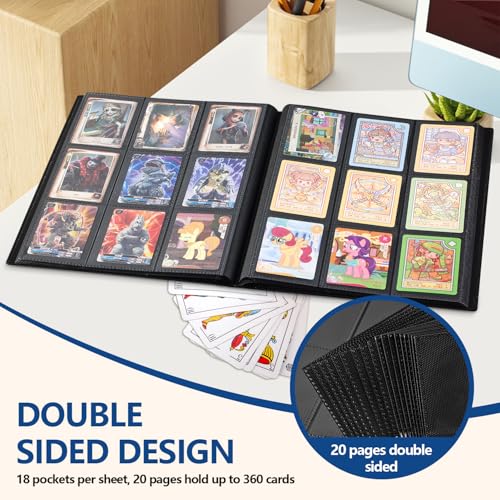 Card Binder, EDUDIIU 9 Pockets Premium Trading Card Binders, Cards Collection Binder Album, Side Loading Yugioh Holder Book for Sport, Football, Baseball Collector - Black - color: Black