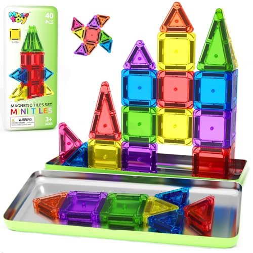 40PCS Mini Magnetic Tiles Toddler Travel Essentials Toys with Case Set, Magnetic Building Blocks Kids Games, Montessori Preschool Education Sensory Toys for 3 4 5 Year Old Boys Girls Birthday Gifts - color: Color1