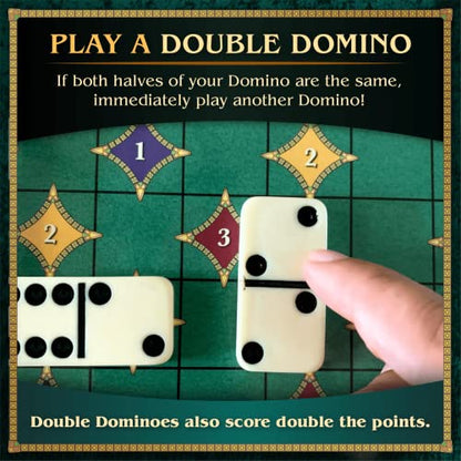 Calliope Games Double Double Dominoes - Mexican Train Domino Board Game With a Twist - Family Game For Game Night -2-4 Players | Double a Double to Double Your Score, Two Complete Sets Included, For Friends and Family Ages 8+