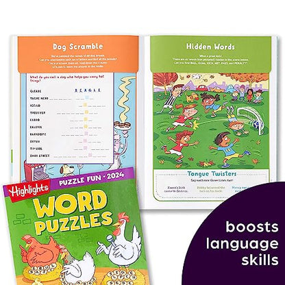 Highlights for Children Fun 2024 Puzzle Books for Kids Ages 6 and Up, 4-Book Set of Brain Teasers, Mazes, Word Puzzles and More Travel-Friendly Screen Free Brain-Boosting Activities