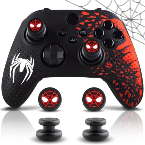 Anti-Slip Silicone Controller Skin Kit only for Xbox Series S/X | Controller Case with 2 Thumb Grip Cover & 2 Elevated Base - color: Red and Black