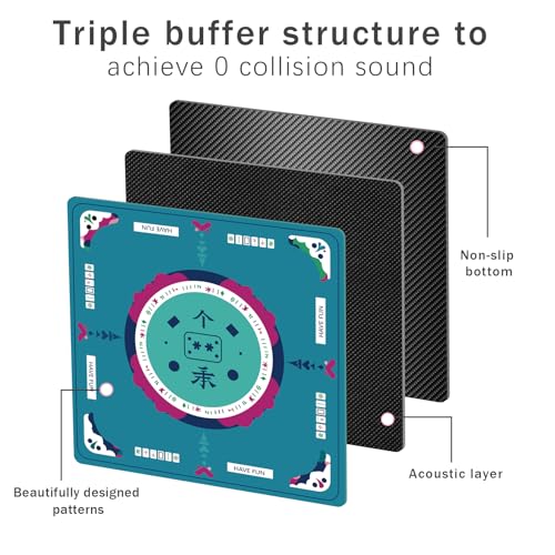 2F22E Mahjong Table Mat for American Mahjong, Neoprene Non-Slip Noise Reduction Mat with Printed Rules, 32.4 x 32.4 Inch Blue Table Cover for Poker, Cards & Board Games - color: Blue-mats