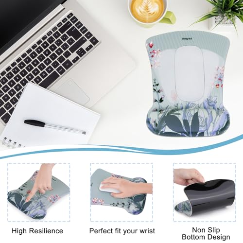 MEGREZ 4-in-1 Mouse Pad with Wrist Rest Ergonomic Memory Foam Desk Mat Set | ergonomic, anti-slip base, 4pcs set, desk pad, mouse wrist rest, keyboard rest, coaster, ideal for office & gaming - color: Bluegray