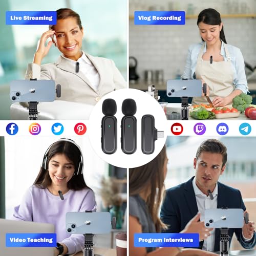 Wireless Lavalier Microphone, 2 Mini Mics with Charging Case, 42H, 65ft | USB-C Clip-On Mic for iPhone iPad Android PC, Noise Reduction, Ideal for Vlogging TikTok YouTube Video Recording Interview