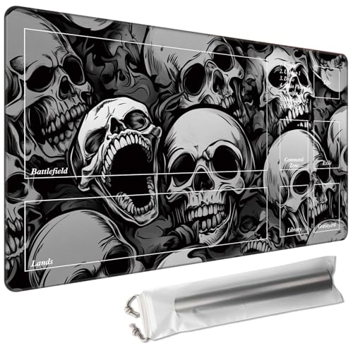 for TCG/MTG Playmat 24 x 14in with Zones Including Storage Bag | Smooth Surface & Non-Slip Rubber Backing | Stitched Edge Desk Pad & Card Game Mat, Horror Skulls - color: Horror Skulls, size: 24"×14"With Zones