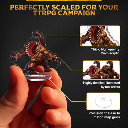 Skinny Minis Monster Villains Collection, 100 Monster Flat Minis, 5e & Pathfinder Minis for TTRPG, 2D Monster Miniatures for Tabletop RPG