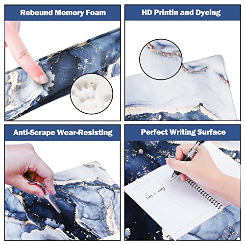 ARTSO Large Gaming Mouse Pad, Keyboard Wrist Rest Pad & Wrist Support Mousepad Set, Stitched Edge, Extended, Non-Slip Base, Memory Foam,Multifunctional Desk Mat 4pcs for Office & Home, Gilt Marble - color: Gilt Marble