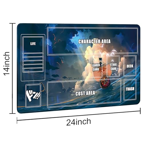 Playmat for One Piece Card Game (24x14 Inches): with Non-Slip Rubber, Zones Design, a Professional Storage Bag Included, Plus a Limited-Time Gift of a Set of 20 Damage Counters (Wave Boat) - color: Wave Boat