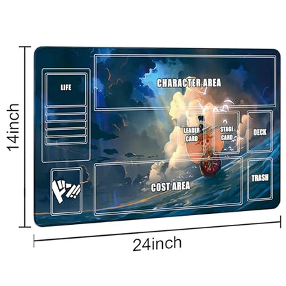 Playmat for One Piece Card Game (24x14 Inches): with Non-Slip Rubber, Zones Design, a Professional Storage Bag Included, Plus a Limited-Time Gift of a Set of 20 Damage Counters (Wave Boat) - color: Wave Boat