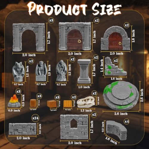 Warmtree 60 Pcs Modular Dungeon Walls,28mm Miniature Terrain | Building Accessories for Tabletop Scene Diorama Supplies Battle Grid Mat Accessory Gift of Christmas Halloween