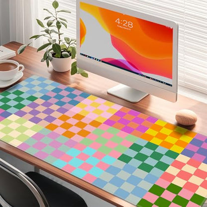 Baziabbo Checkered Desk Mat,XXL Extended Big Mouse Pad,Gaming Mousepad with Stitched Edge,Non-Slip Rubber Base Keyboard Desk Pad for Home Office Study Game - color: Checkerboard Color