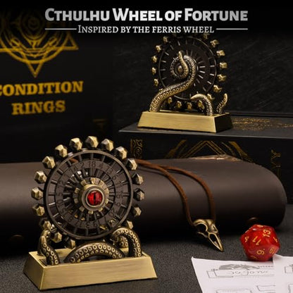 CZYY Ferris Wheel D20, Metal Fidget Spinner Dice for Tabletop RPG | Tentacle & Eye Design, Zinc Alloy, D20 Roulette Desk Gadget, Velvet Pouch, Gift for Dungeon Master & Fantasy Fans, Bronze - color: Bronze