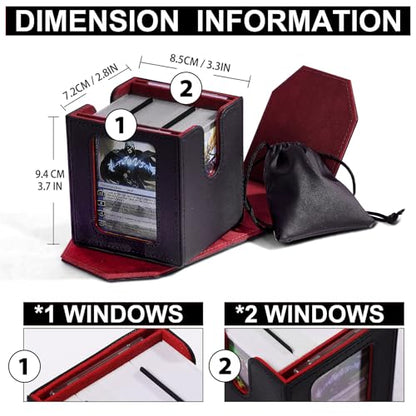 Commander Dual Display Deck Box — Patented Design Holds 130 Double-Sleeved/100 Triple-Sleeved Cards, Includes 2 Thick Card Bricks & 2 Dividers, Leather Multi-Function Storage Case (black Blue) - color: Black/Blue