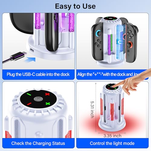 Switch 2 Joycon Charger - Charging Dock for 2025 Nintendo Switch 2 JoyCon Controllers, Magnetic & Bubble LED Light, Fast Charging Station for Nintendo Switch2 Joy-con 2 Controllers Accessories, White - color: White