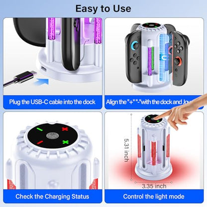Switch 2 Joycon Charger - Charging Dock for 2025 Nintendo Switch 2 JoyCon Controllers, Magnetic & Bubble LED Light, Fast Charging Station for Nintendo Switch2 Joy-con 2 Controllers Accessories, White - color: White