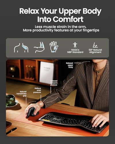 ProtoArc EM11 NL Wireless Ergonomic Vertical Mouse, Rechargeable, Black | 58° vertical design supports a natural wrist posture, connect 3 devices via Bluetooth/2.4G USB-A, 500mAh USB-C rechargeable. - color: Black
