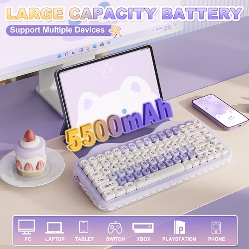 YUNZII C75 Wireless Mechanical Keyboard,75% Layout, Hot-Swappable NKRO,BT5.0/2.4G/USB-C Mode,Dye-Sub PBT MOA Keycaps,RGB Gasket Mount,Cute Cake Design for Mac/Win/Gaming (Purple, Milk V2 Switch) - color: Purple, size: Milk V2 Switch