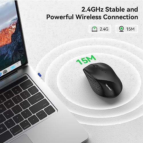 TECKNET 2.4G Wireless Mouse, 4800 DPI Ergonomic Computer Mouse, USB, Black | Mouse for Laptop with USB Receiver, 6 Adjustable DPI, Quiet Click, 30-Month Battery, 6 Button, Portable for PC Chromebook Mac - color: Carbon Black