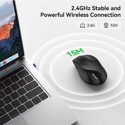 TECKNET 2.4G Wireless Mouse, 4800 DPI Ergonomic Computer Mouse, USB, Black | Mouse for Laptop with USB Receiver, 6 Adjustable DPI, Quiet Click, 30-Month Battery, 6 Button, Portable for PC Chromebook Mac - color: Carbon Black