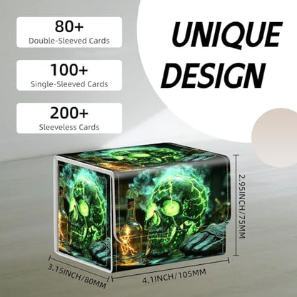 Trading Card Storage Box, Holds 100+ for MTG Cards, PU Leather with Magnetic Closure, Magical Alchemy Skull with Potion Durable Deck Box for Magic the Gathering, Trading Card Games - color: Magical Alchemy Skull with Potion