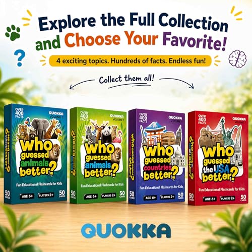 Quokka Who Guess It Better Animals Volume 2 – Educational Game with Visual Clues, Animal Discovery Card Set, 50 Cards, Screen-Free Travel Game for Kids Ages 6+ - color: Animals 2