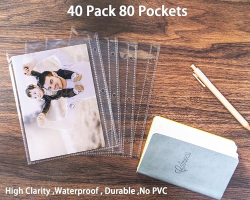 WITHYU 40 Pack 80 Pockets 5x7'' Photocard Sleeves A5 3 Mini Ring Binder Ultra-Clear Photo Sleeves Double-Sided 1 Pocket Photo Pages Top Loading Photo Sheet Protector for Photos Postcards Seed Packets - color: 5x7"