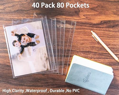 WITHYU 40 Pack 80 Pockets 5x7'' Photocard Sleeves A5 3 Mini Ring Binder Ultra-Clear Photo Sleeves Double-Sided 1 Pocket Photo Pages Top Loading Photo Sheet Protector for Photos Postcards Seed Packets - color: 5x7"
