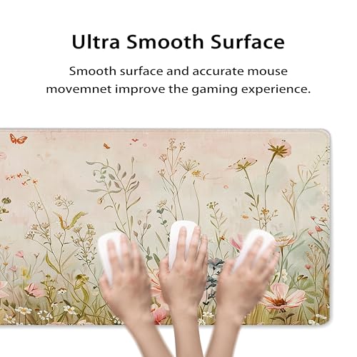 31.5”x11.8”Large Gaming Mouse Pad for Desk, Mouse Mat with Seamed Edges, Waterproof Desk Pad, Non-Slip Rubber Base, Keyboard Pad Computer Mat, Big XL Mousepad-Flower Wild Grasses - color: Flower Wild Grasses