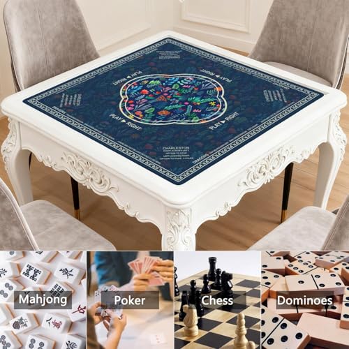 Flowers Mahjong Mat with Rules, 31.5*31.5in Anti Slip American Mahjong Mat for Table, Noise Reduction, Neoprene Mah jongg Mats with Carrying Bag & 3 Dices, Mahjong Supplies Gift, Board Tile Games Mats - color: Floral01