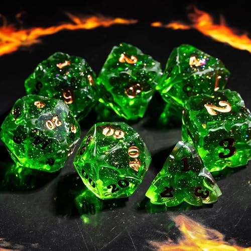 Cusdie Sharp Edge DND Dice, 7 PCS Shamrock DND Dice Set D&D D20 D12 D10 D8 D6 D4, Handcrafted Polyhedral Dice Set for RPG and Other Table Games(Green) - color: Green
