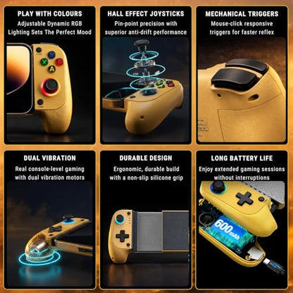MAJESTECH (LIMITED EDITION) Phone Game Controller For iPhone/Android, RGB Hall Joystick, Mechanical Trigger, Xbox Cloud/Playstation Remote Play/Call of Duty/Roblox Wireless Bluetooth Mobile Gaming Gamepad