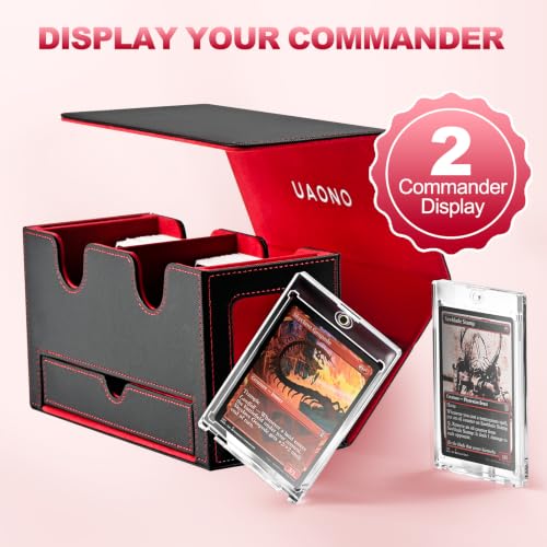UAONO 3-in-1 MTG Commander Deck Box, Black Red | 2 Magnetic Card Holders & 1 Dice Tray, Fits 200 Double Sleeved, Card Organizer Compatible with Magic the Gathering - color: Black&Red