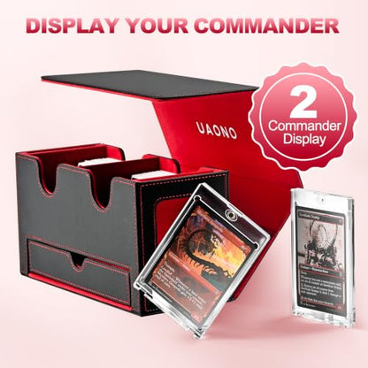 UAONO 3-in-1 MTG Commander Deck Box, Black Red | 2 Magnetic Card Holders & 1 Dice Tray, Fits 200 Double Sleeved, Card Organizer Compatible with Magic the Gathering - color: Black&Red