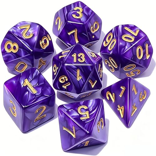 CiaraQ 7pcs Polyhedral Dice Set for Dungeon and Dragons MTG Table Games | Acrylic Role Playing Dice for D&D with Black Velvet Bag – Solid Purple – Standard Size – Ages 14+ - color: Purple