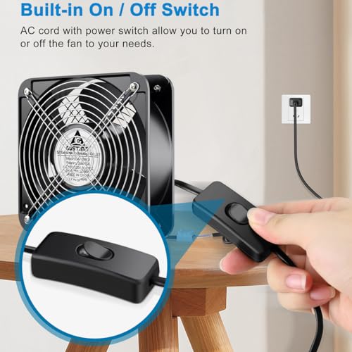 GDSTIME AXIAL 2060 Muffin Fan, 120V AC 200mm x 60mm High Airflow Dual Ball | 110V 115V, ON/OFF Switch, Heavy-duty Aluminum, 200x200x60mm, for Chicken Coop, Shed Cooling Ventilation, Freezer Replacement - size: 200x200x60mm